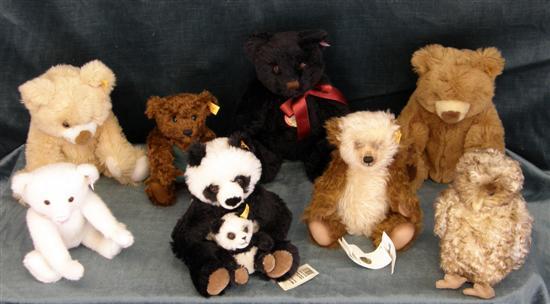 Appraisal: Eight various Modern Steiff animals Owl Gardener teddy panda with