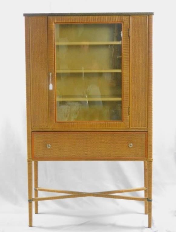 Appraisal: Rectangular glass door with three interior shelves Overall caned panels