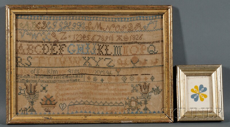 Appraisal: Mary Ann M Locke's Needlework Sampler and Paper Cutwork Reward