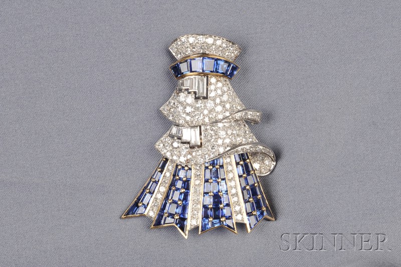 Appraisal: Sapphire and Diamond Clip Brooch France c s set with