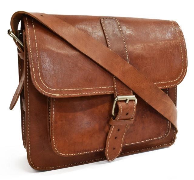 Appraisal: Brown leather satchel shoulder bag having front buckle opening to