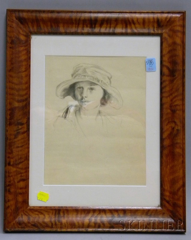 Appraisal: Tiger Maple Grain Painted Framed Pencil on Paper Portrait of