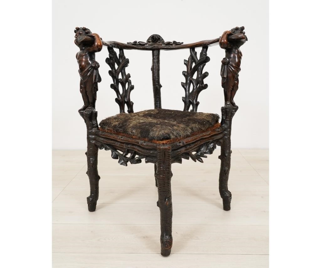 Appraisal: Italian corner chair late th c with carved figures and