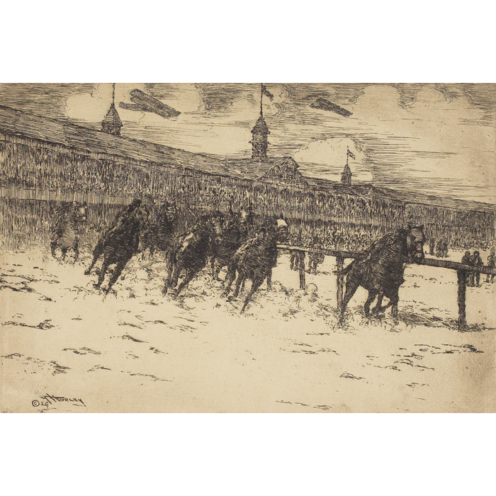 Appraisal: E T Hurley etching ''Latonia Race Track '' airplanes flying