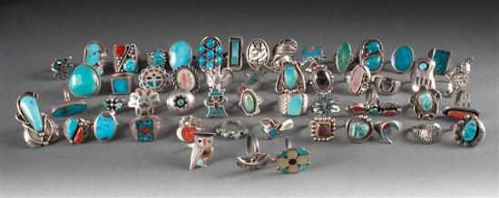 Appraisal: Assorted silver turquoise coral and hardstone inset rings ozt total