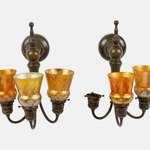 Appraisal: Tiffany Studios American Early th Century Pair of Three-Light Sconces