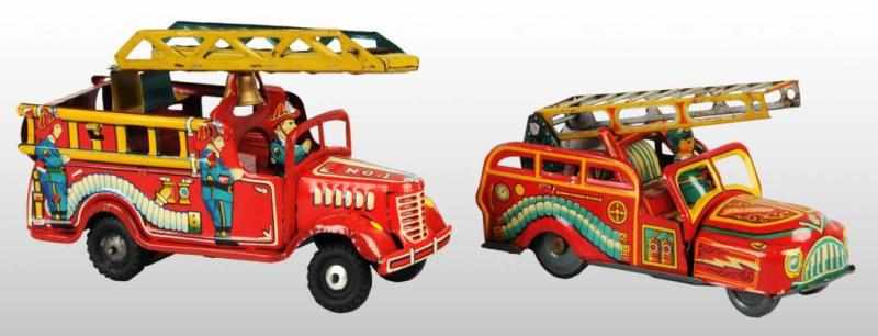 Appraisal: Lot of Tin Fire Truck Friction Toys Description Japanese Working