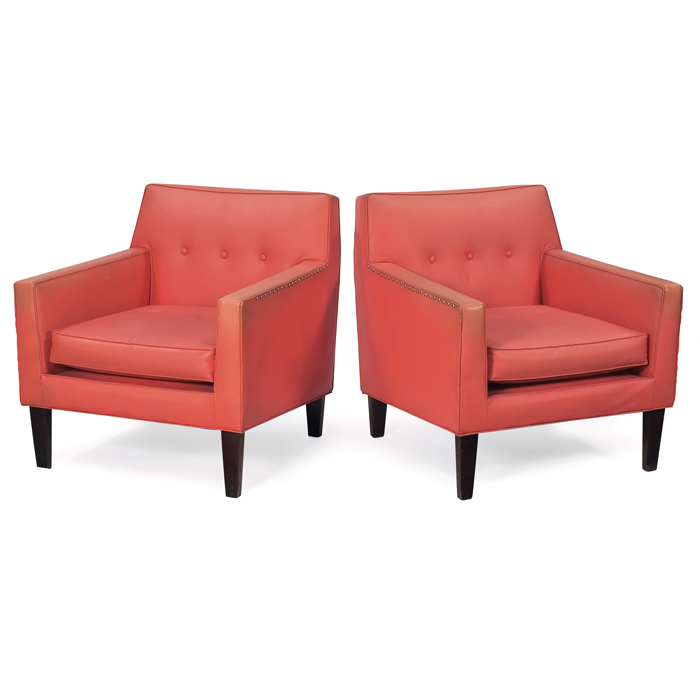 Appraisal: Edward Wormley lounge chairs pair by Dunbar mahogany legs brass