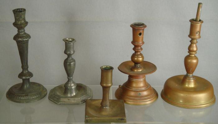 Appraisal: single candlesticks brass and pewter some repairs and roughness to