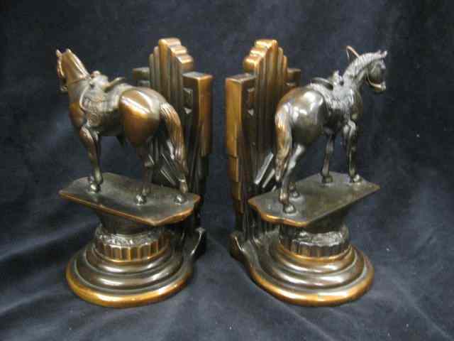 Appraisal: Pair of Bronzed Figural Horse Bookends signed Trophy Craft California