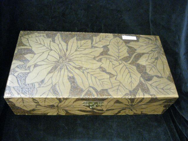 Appraisal: Pyrography Burntwood Box poinsetta decor dated x