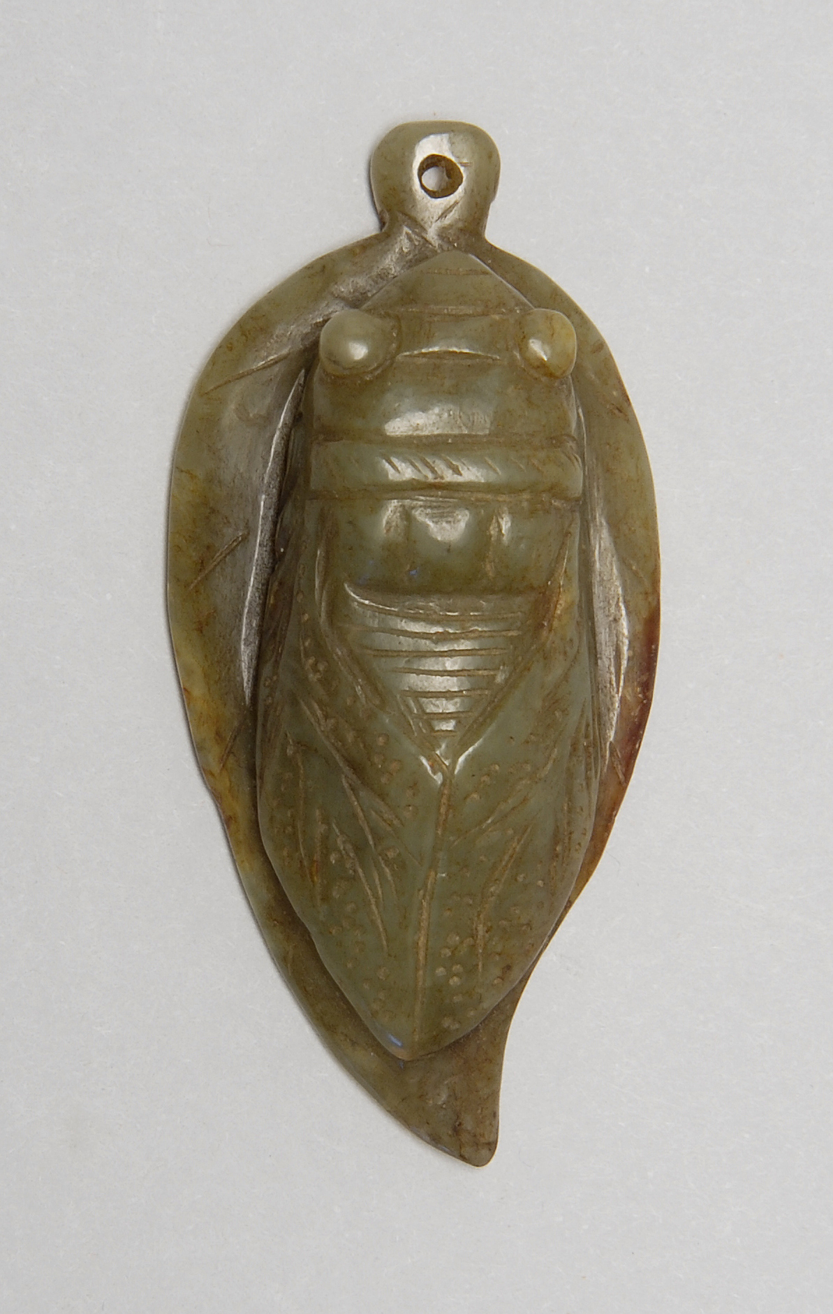 Appraisal: GREEN JADE PENDANT Circa In the form of a cicada