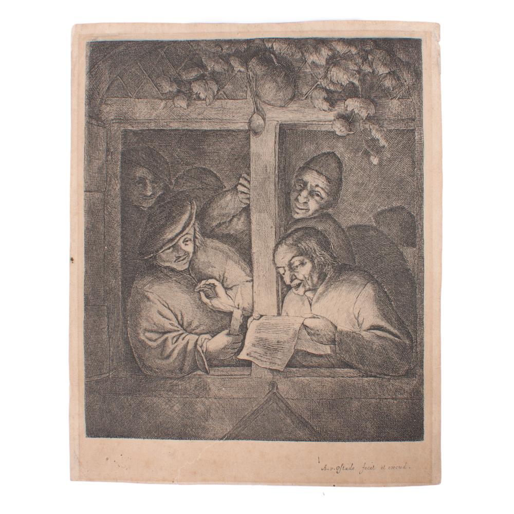 Appraisal: ADRIAEN VAN OSTADE DUTCH - ENGRAVING SINGERS AT A WINDOW