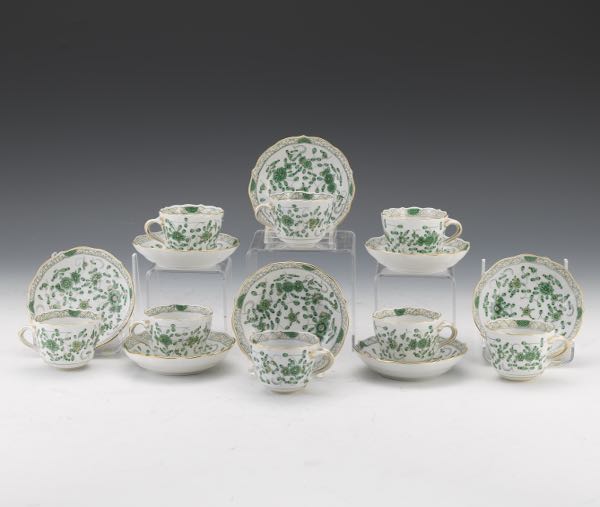 Appraisal: EIGHT MEISSEN PORCELAIN DEMITASSE CUPS WITH SAUCERS GREEN ORIENTAL PAINTING