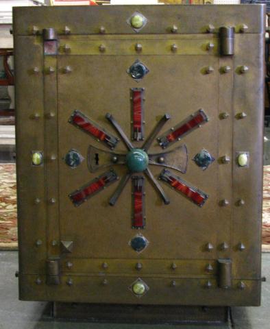 Appraisal: Antique key safe with jeweled door adornments gold painted finish