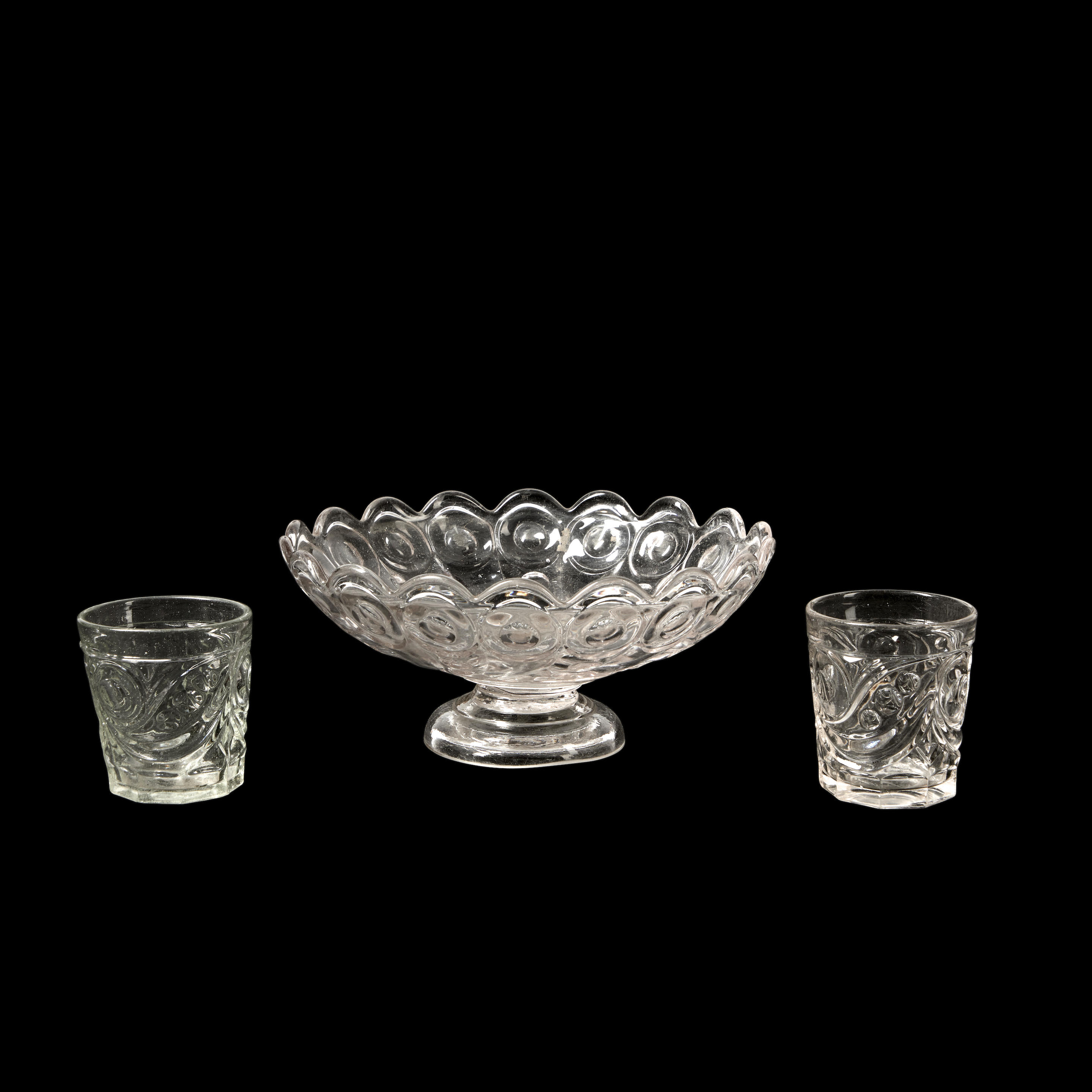 Appraisal: Two Early American Colorless Comet Pressed Glass Tumblers and One