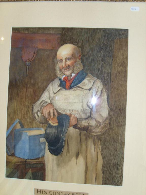 Appraisal: A late th century watercolour of an elderly man wearing