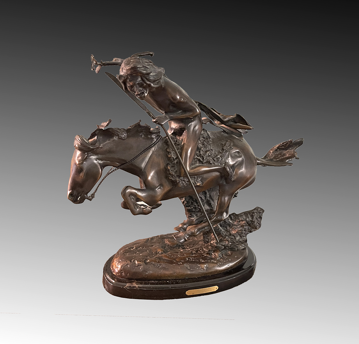 Appraisal: 'CHEYENNE'' BRONZE NATIVE AMERICAN INDIAN SCULPTURE AFTER REMINGTON Warrior on