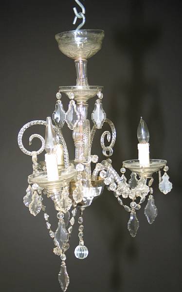 Appraisal: A Rococo style gilt metal and glass three light chandelier