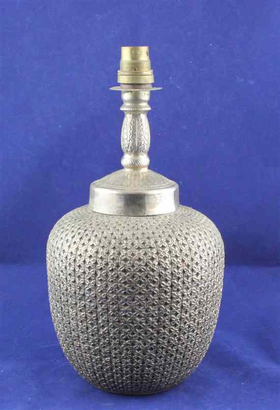 Appraisal: An Indian white metal baluster table lamp with removable neck