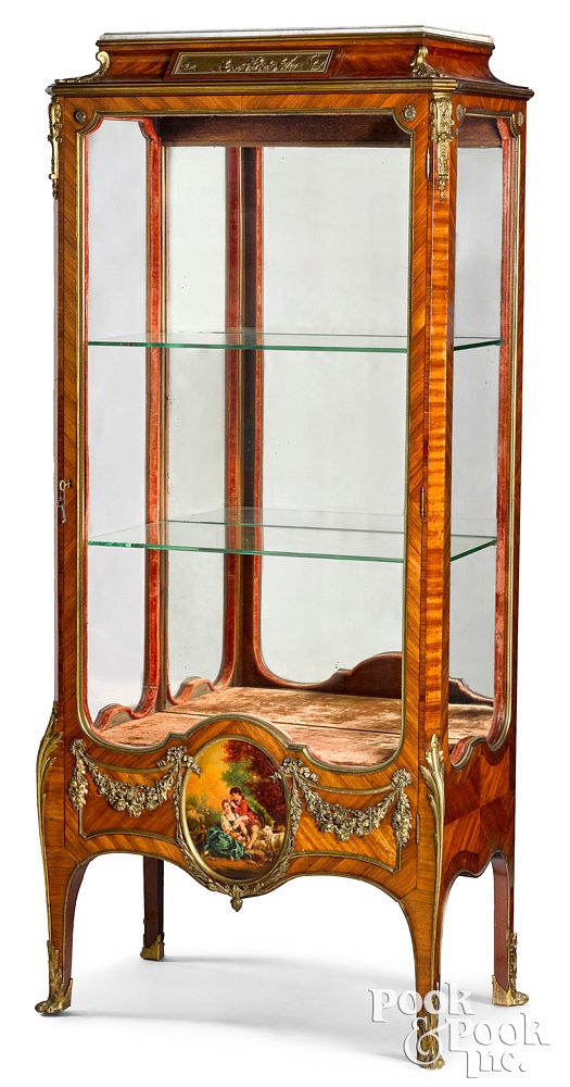 Appraisal: French ormolu mounted kingwood vitrine ca French ormolu mounted kingwood