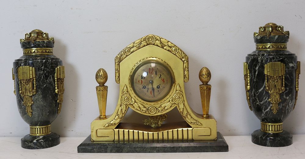 Appraisal: Impressive Art Deco Clock Garniture Set A great period looking