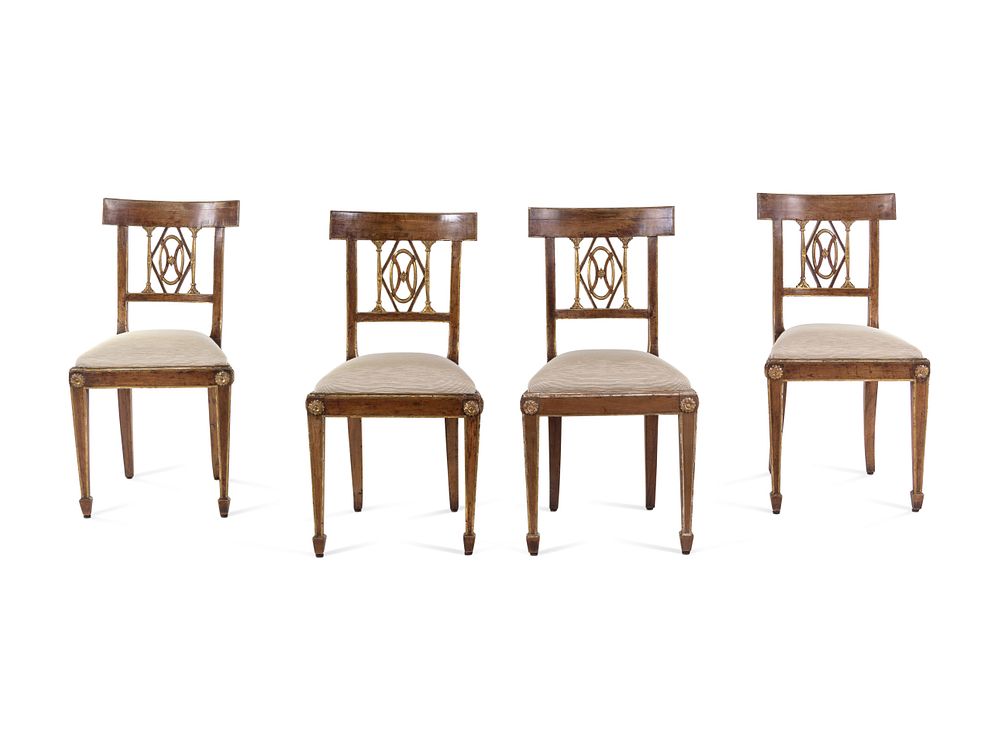 Appraisal: A Set of Four Regency Parcel Gilt Walnut Side Chairs