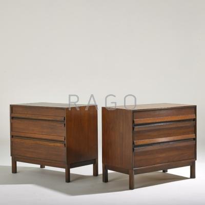 Appraisal: AMERICAN OF MARTINSVILLE Pair of three-drawer dressers USA s Walnut