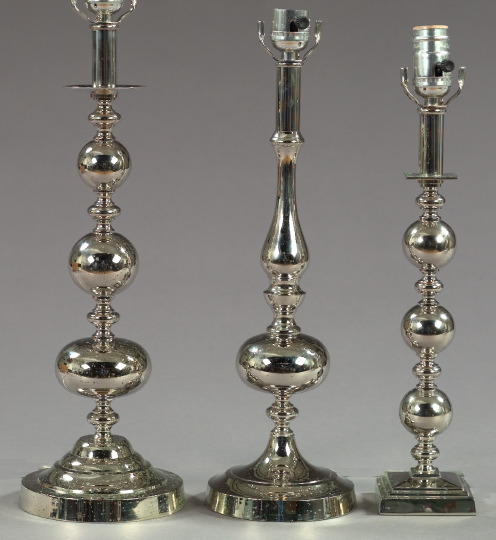 Appraisal: Suite of Three Silverplate Lamps all with standards in various