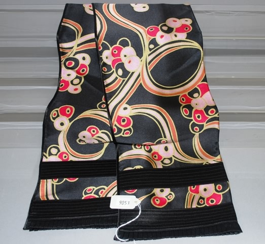 Appraisal: Black pink double faced oblong silk scarf with pleated fringe