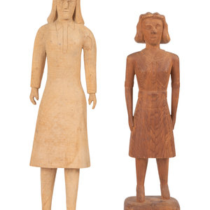 Appraisal: Two Carved Wood School Teacher Figures Likely Mid- th Century