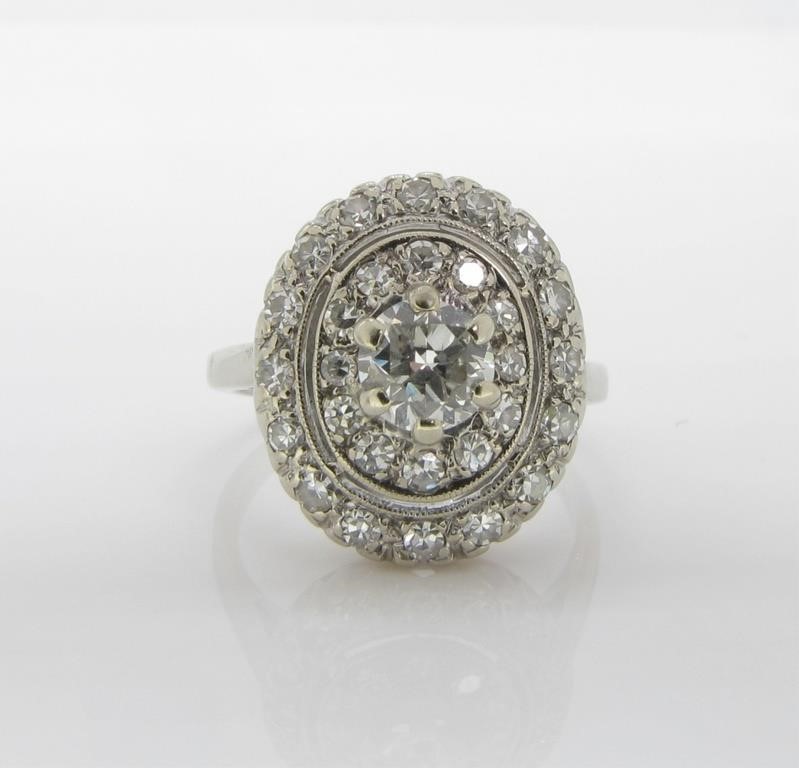 Appraisal: A K white gold antique ring featuring an oval shaped