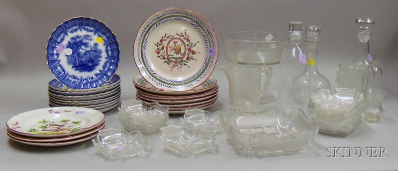 Appraisal: Group of Decorated Ceramic Plates and Colorless Glass Tableware a