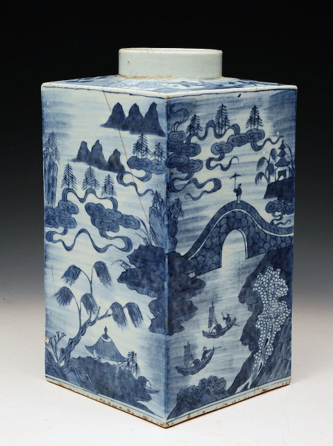 Appraisal: A CHINESE NANKING FOUR SIDED SQUARE VASE with sea landscape