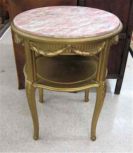 Appraisal: LOUIS XV XVI STYLE MARBLE-TOP LAMP TABLE Continental c the