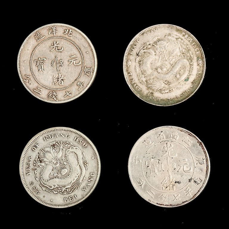 Appraisal: SET OF FOUR CHINESE SILVER COINS Dollar undated legend in