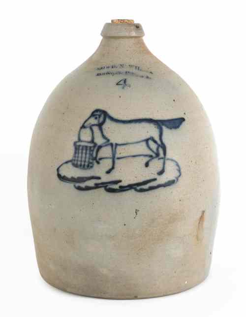 Appraisal: Rare Cowden Wilcox four-gallon stoneware jug th c decorated with