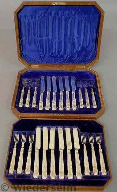 Appraisal: Set of twelve English silver fish forks and knives in