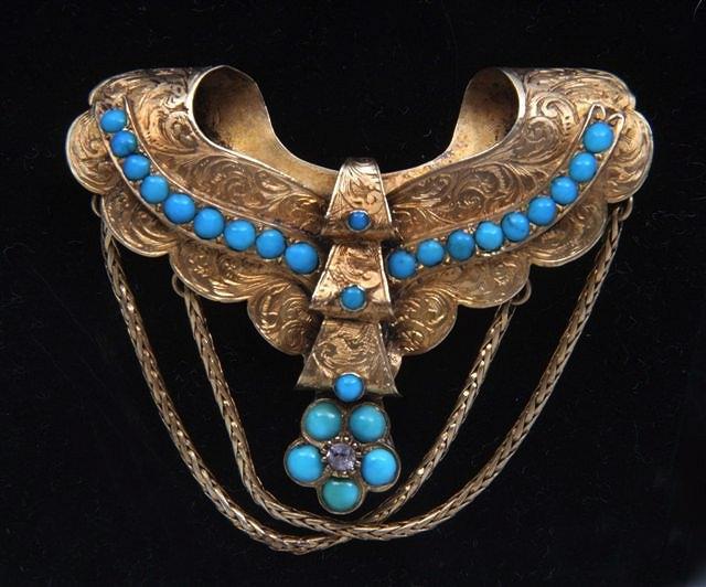 Appraisal: A VICTORIAN TURQUOISE AND DIAMOND BROOCH in the form of