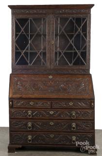 Appraisal: George III carved oak secretary th c '' h ''