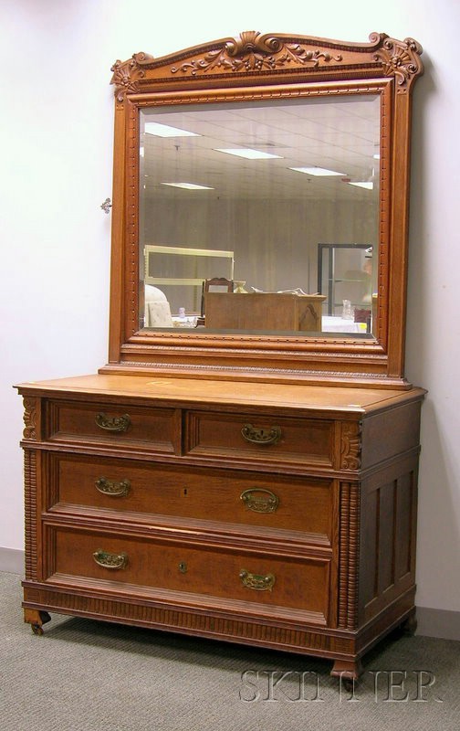 Appraisal: Late Victorian Carved Oak Mirrored Dresser