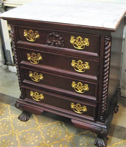 Appraisal: CHIPPENDALE STYLE MAHOGANY NIGHTSTAND having a rectangular white marble top