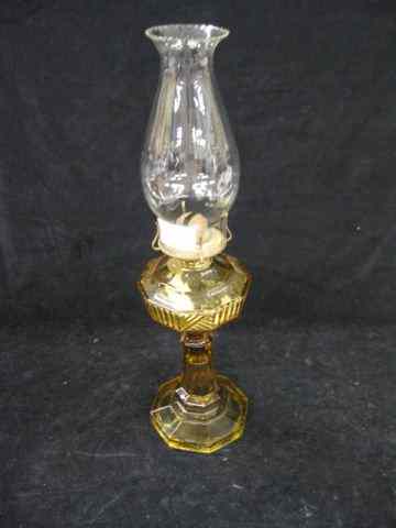 Appraisal: Amber Glass Oil Lamp column decor clear chimney excellent