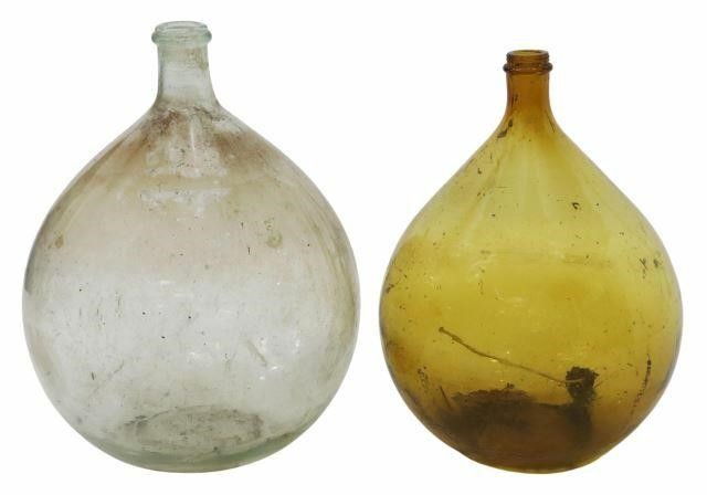 Appraisal: lot of French amber and clear glass carboys each with