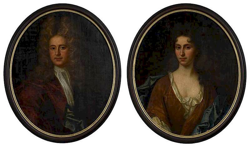 Appraisal: British School Portraits A Pair th century Lady in a