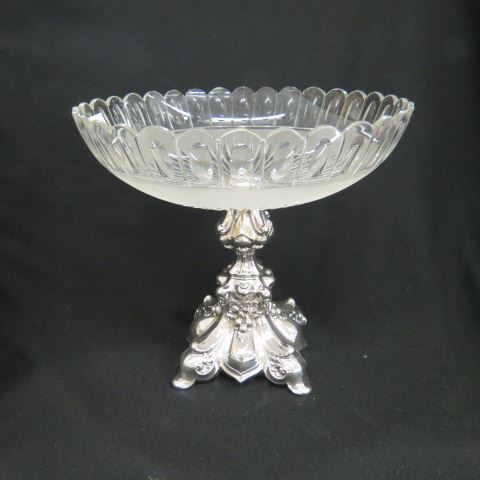 Appraisal: European Cut Glass Fruit Compotewith silverplate base circa excellent