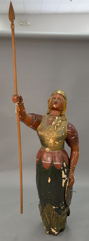 Appraisal: Cast figurehead with spear figure ht in total ht in