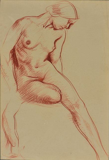 Appraisal: EDWARD WOORE - A seated nude sepia chalks x cm