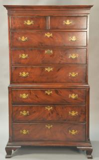 Appraisal: Custom mahogany two part chest on chest ht wd dp