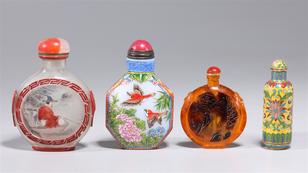 Appraisal: Group of four various Chinese snuff bottles including inside painted